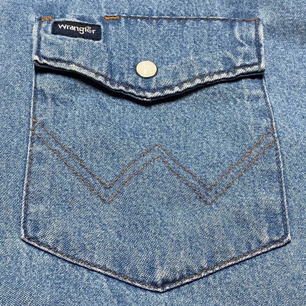 Wrangler Pearl Snap Button Down Long Sleeve Shirt Men’s L Blue Jean Casual Denim - Picture 7 of 10